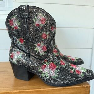 Wild Pair Black Floral Ankle Boots